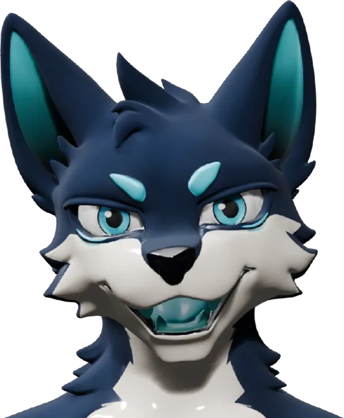 ByteAshen's blue and white wolf character